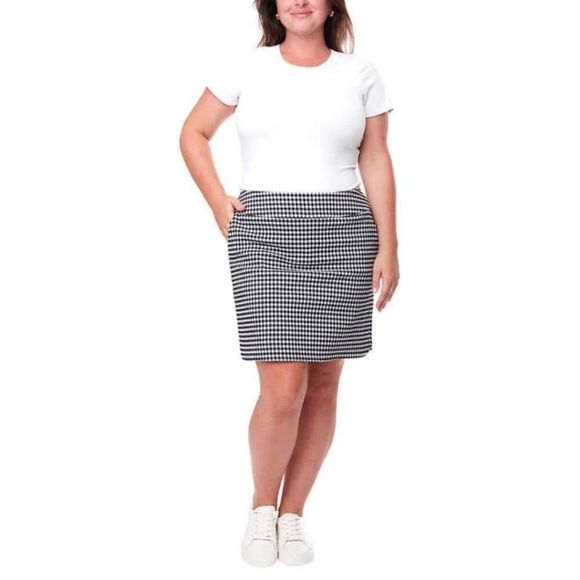 ❤S.C.& Co. Pull On Skort Black And White Gingham Print Stretch Skirt Women's NWT - Picture 1 of 12